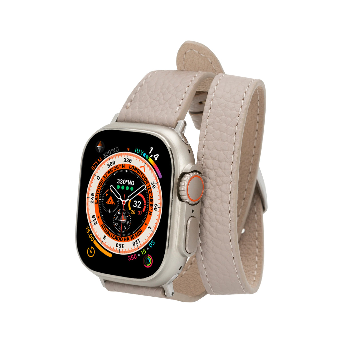 Quantum Schmal Doppel-Tour Lederarmband für Apple Watch aus echtem Leder