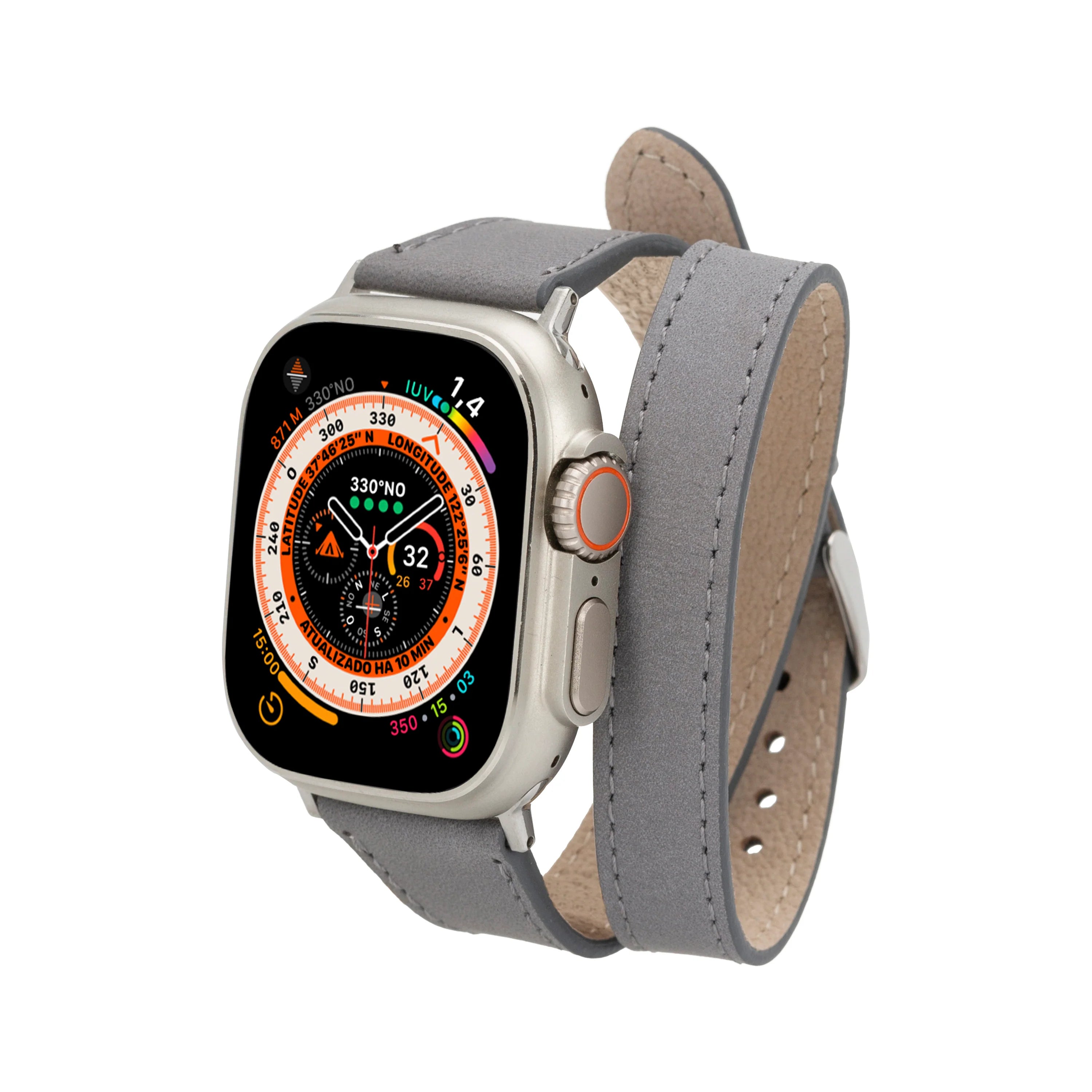 Quantum Schmal Doppel-Tour Lederarmband für Apple Watch aus echtem Leder
