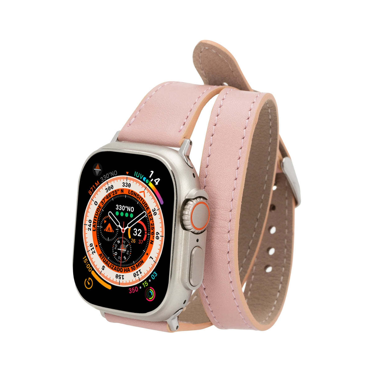 Quantum Schmal Doppel-Tour Lederarmband für Apple Watch aus echtem Leder