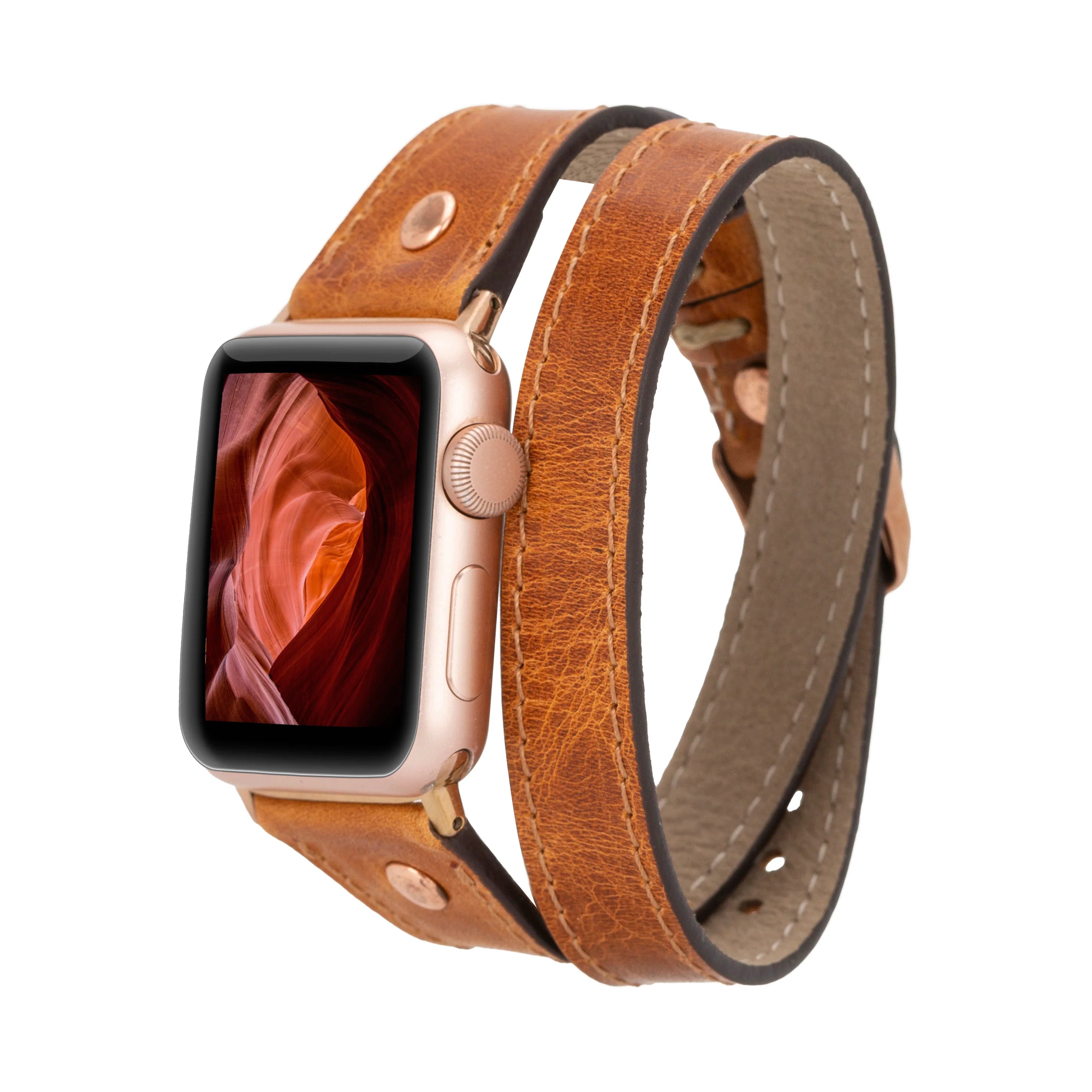 Schmal Doppel-Tour Lederarmband für Apple Watch aus echtem Leder