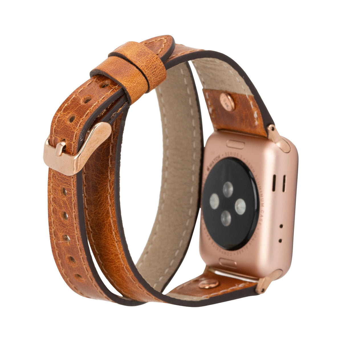 Schmal Doppel-Tour Lederarmband für Apple Watch aus echtem Leder