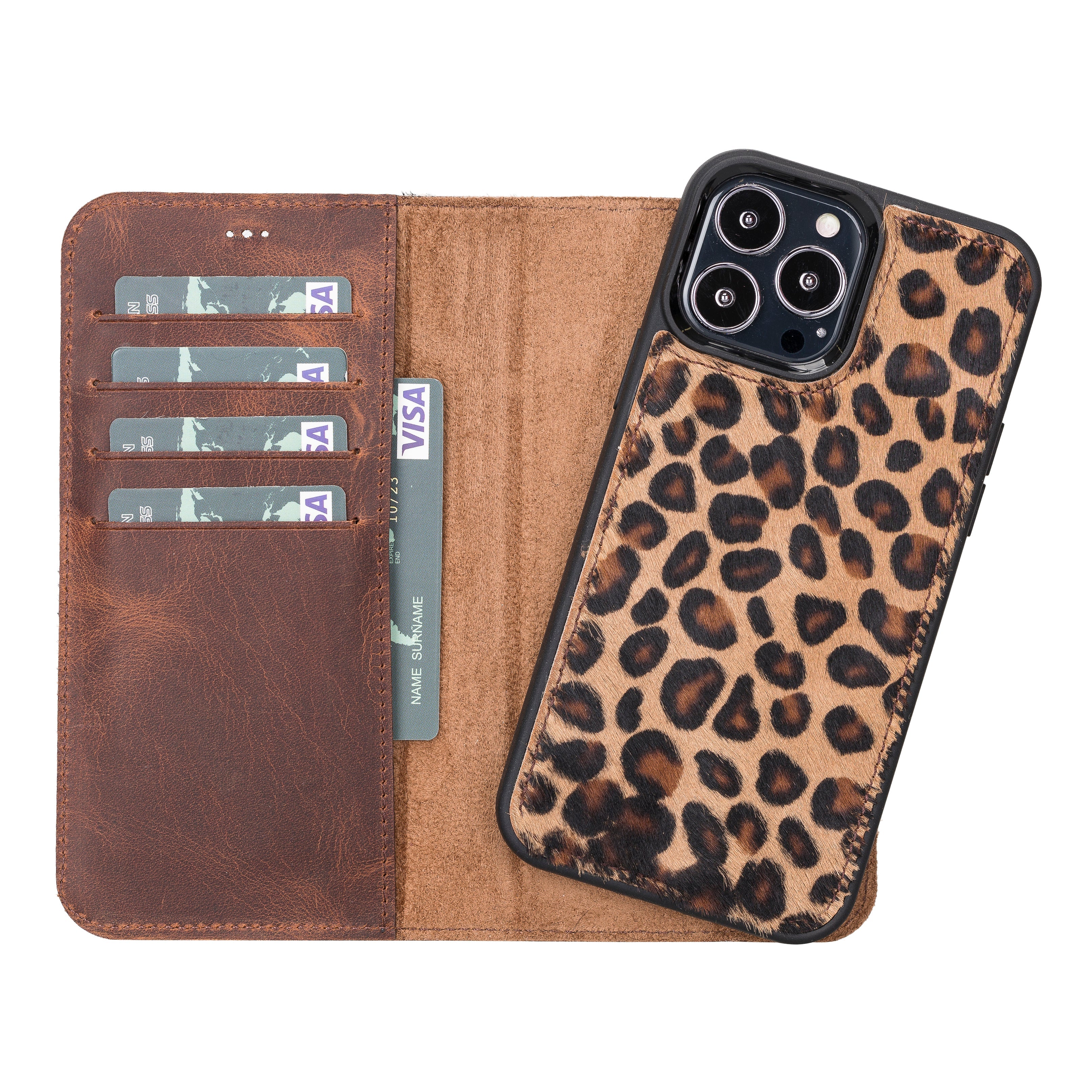 Magic Abnehmbar Leder Wallet Case für iPhone 13 Pro Max aus echtem Leder