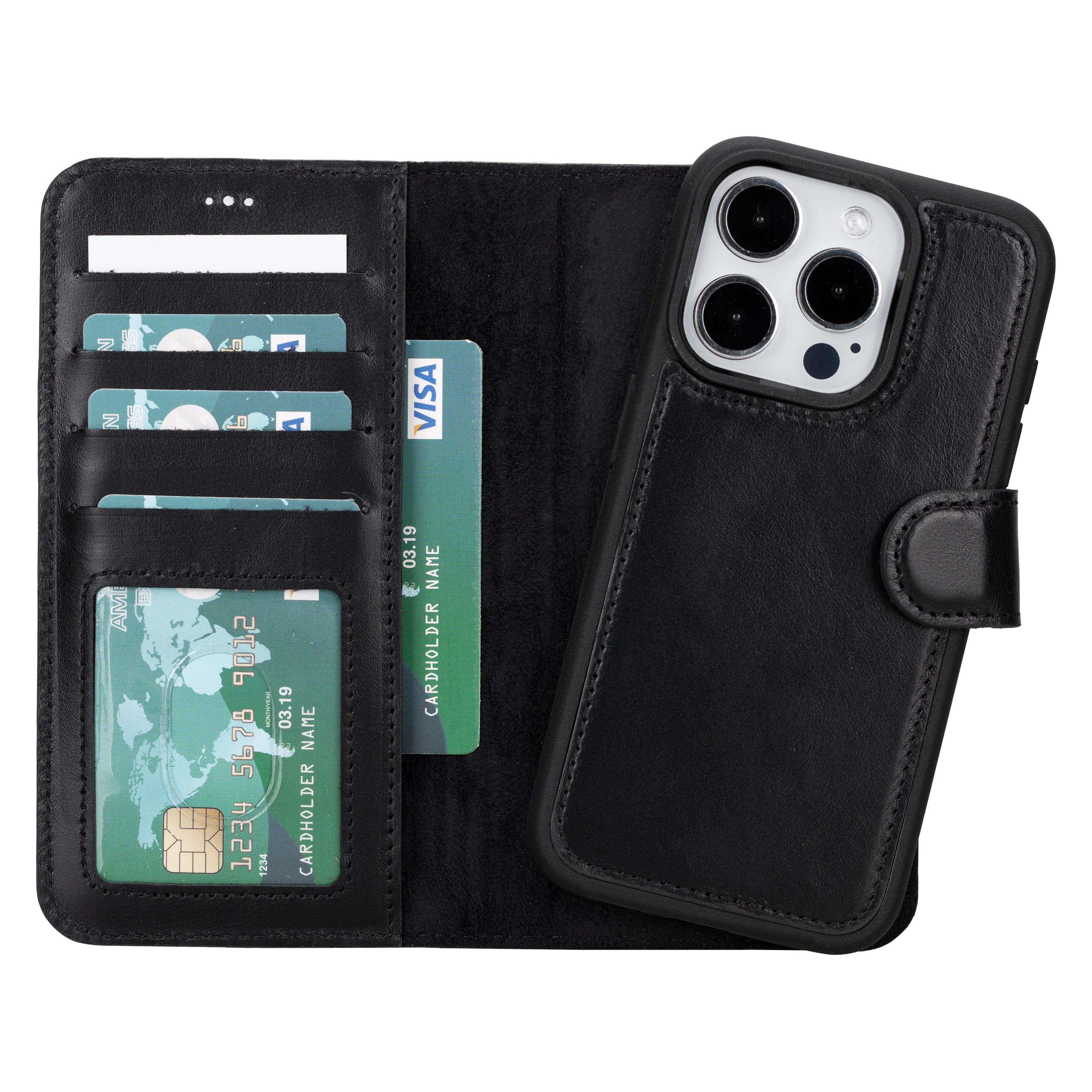 Magic Abnehmbar Leder Wallet Case für iPhone 16 Pro Max aus echtem Leder