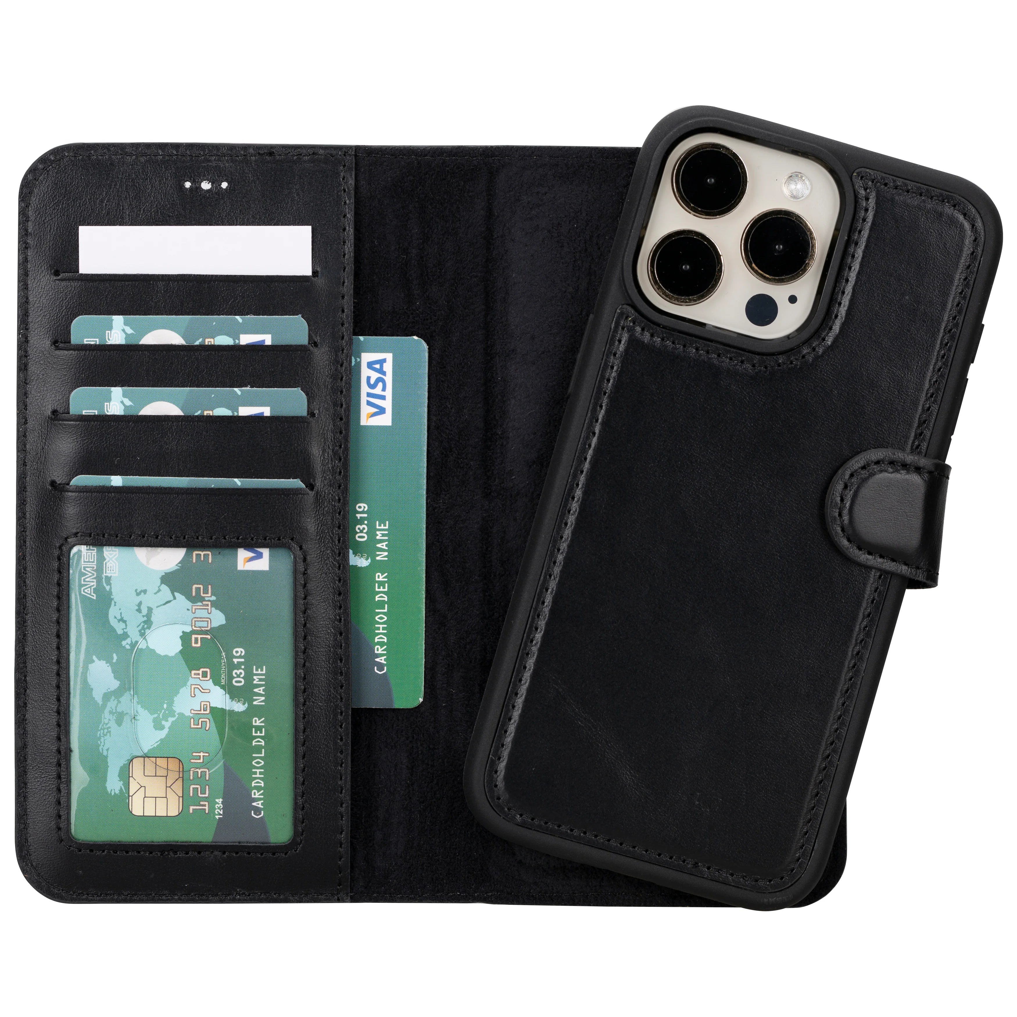 Magic Abnehmbar Leder Wallet Case für iPhone 16 Pro aus echtem Leder in Grau