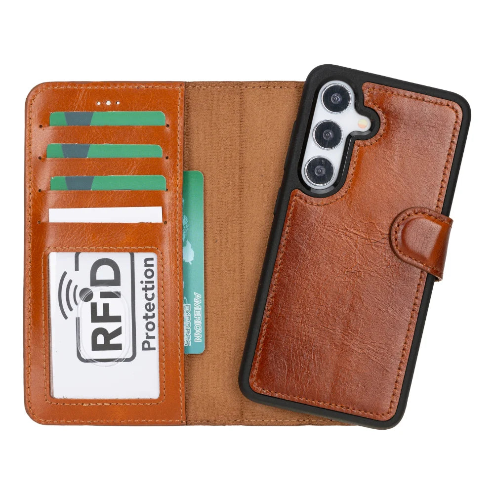 Magic Abnehmbar Leder Wallet Case für Samsung Galaxy S25 aus echtem Leder