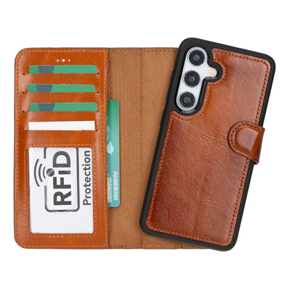Magic Abnehmbar Leder Wallet Case für Samsung Galaxy S25 aus echtem Leder