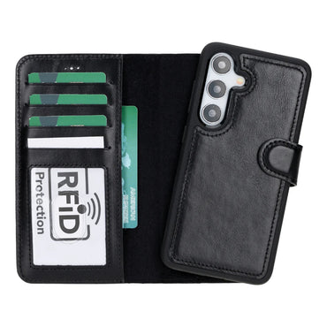 Magic Abnehmbar Leder Wallet Case für Samsung Galaxy S25 aus echtem Leder in Braun