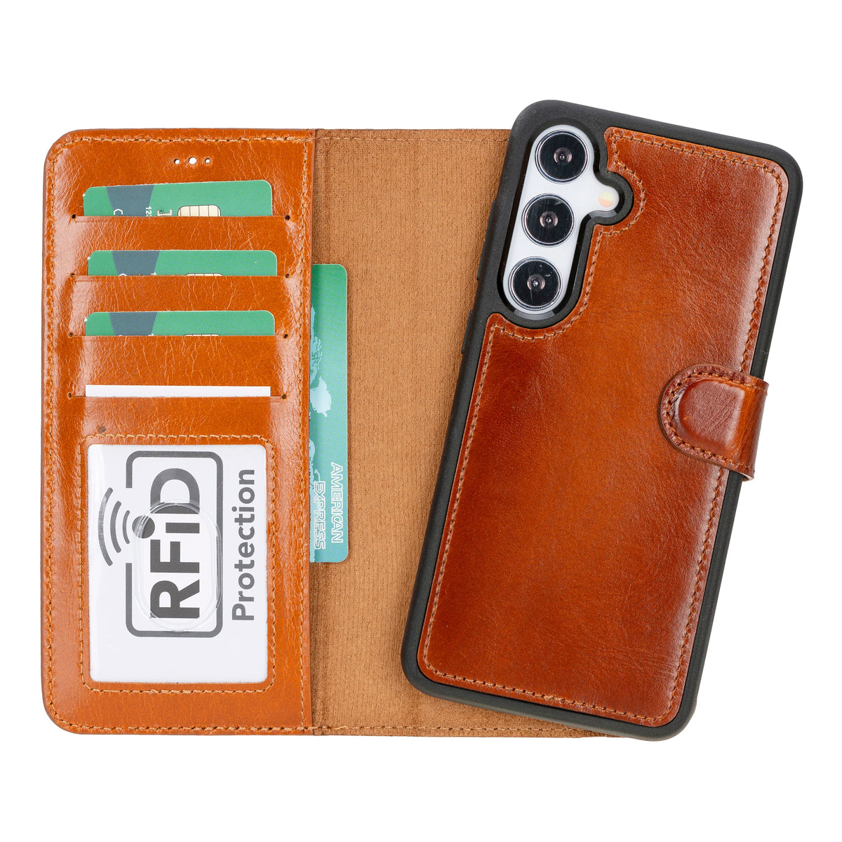 Magic Abnehmbar Leder Wallet Case für Samsung Galaxy S24 Plus aus echtem Leder