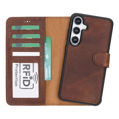 Magic Abnehmbar Leder Wallet Case für Samsung Galaxy S25 aus echtem Leder