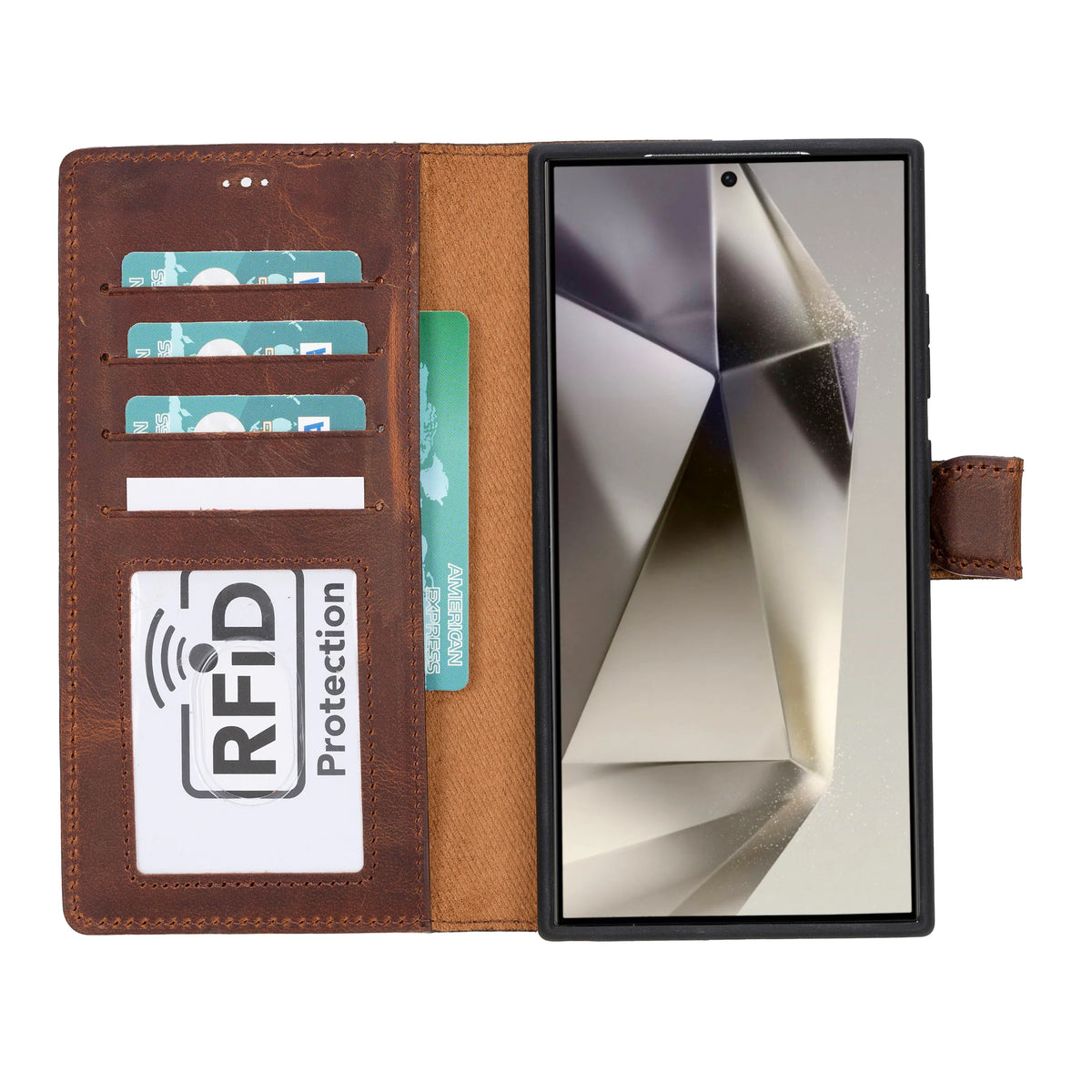 Magic Abnehmbar Leder Wallet Case für Samsung Galaxy S24 Ultra aus echtem Leder