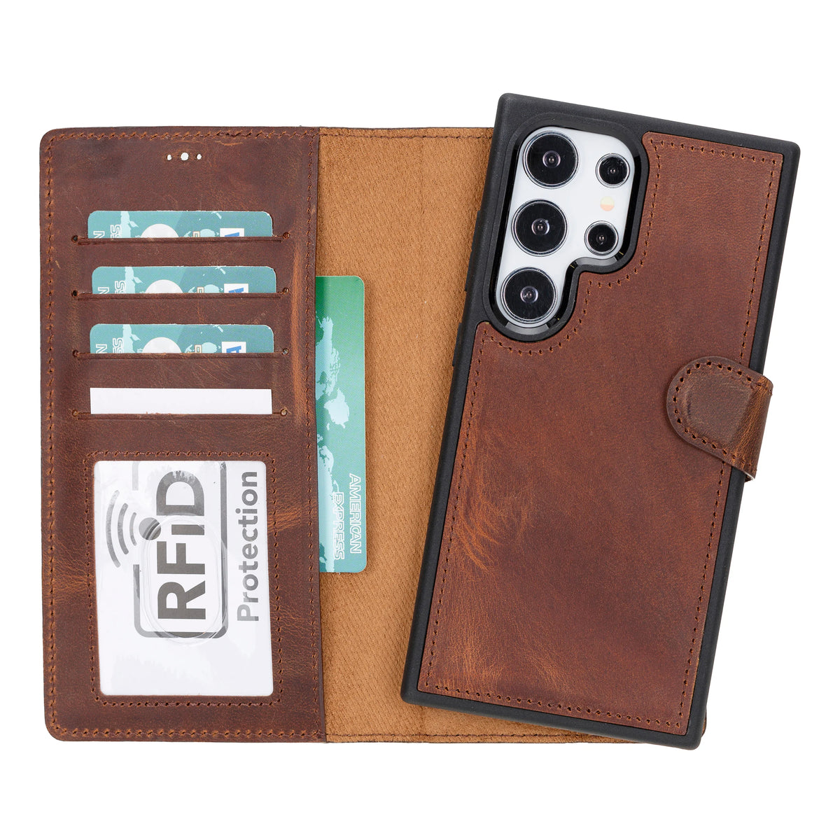 Magic Abnehmbar Leder Wallet Case für Samsung Galaxy S24 Ultra aus echtem Leder
