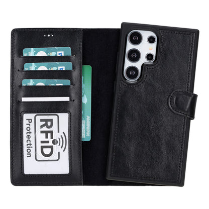 Magic Abnehmbar Leder Wallet Case für Samsung Galaxy S24 Ultra aus echtem Leder