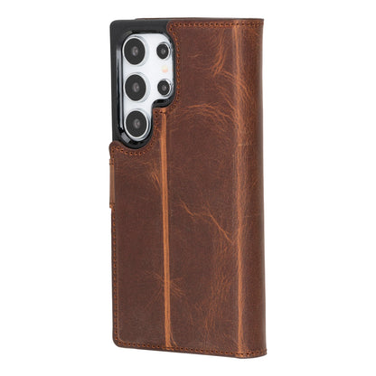 Magic Abnehmbar Leder Wallet Case für Samsung Galaxy S24 Ultra aus echtem Leder