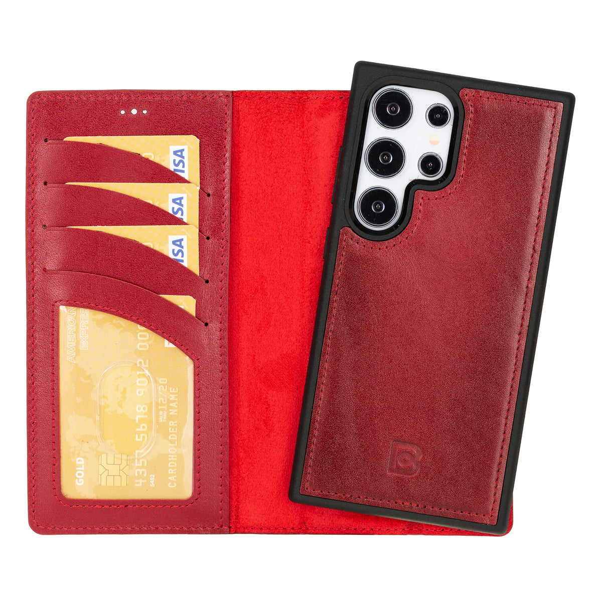 Magic Abnehmbar Leder Wallet Case für Samsung Galaxy S24 Ultra aus echtem Leder