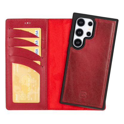 Magic Abnehmbar Leder Wallet Case für Samsung Galaxy S24 Ultra aus echtem Leder