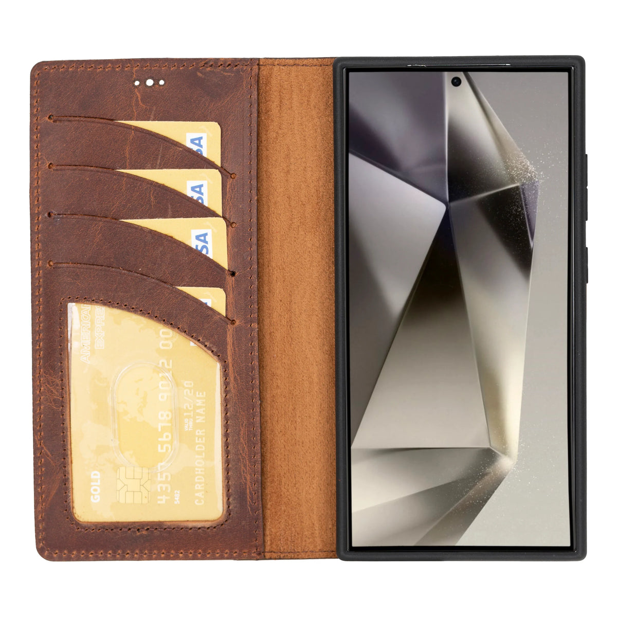 Magic Abnehmbar Leder Wallet Case für Samsung Galaxy S24 Ultra aus echtem Leder