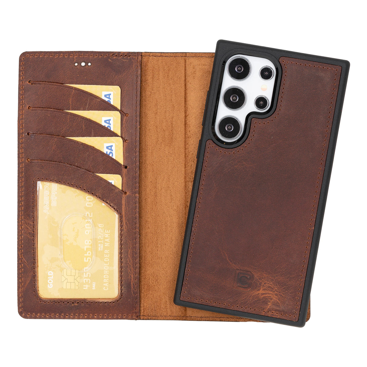 Magic Abnehmbar Leder Wallet Case für Samsung Galaxy S24 Ultra aus echtem Leder