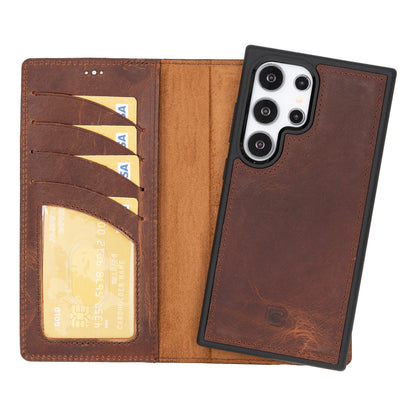 Magic Abnehmbar Leder Wallet Case für Samsung Galaxy S24 Ultra aus echtem Leder