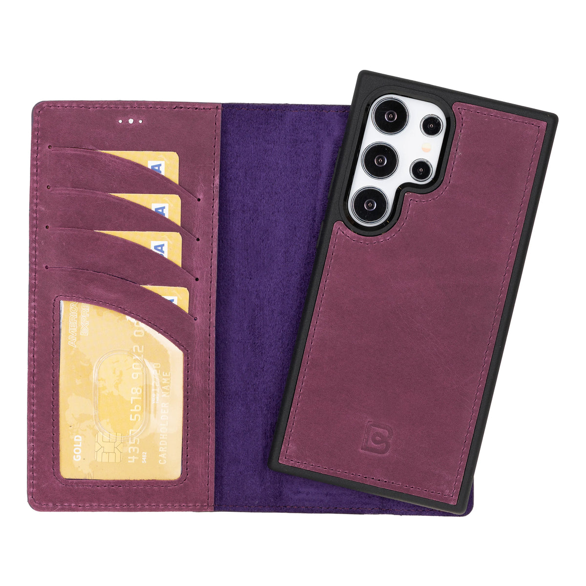 Magic Abnehmbar Leder Wallet Case für Samsung Galaxy S24 Ultra aus echtem Leder
