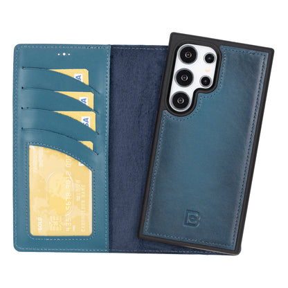 Magic Abnehmbar Leder Wallet Case für Samsung Galaxy S24 Ultra aus echtem Leder
