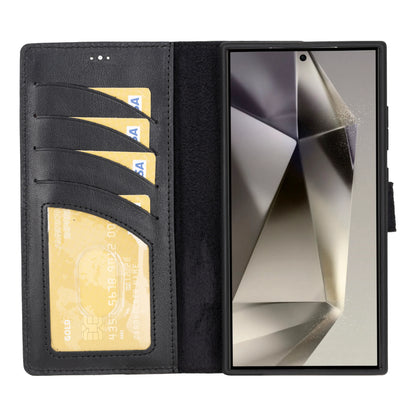 Magic Abnehmbar Leder Wallet Case für Samsung Galaxy S24 Ultra aus echtem Leder