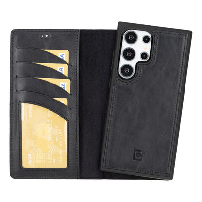 Magic Abnehmbar Leder Wallet Case für Samsung Galaxy S24 Ultra aus echtem Leder