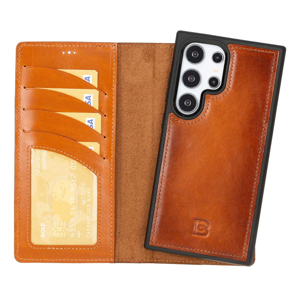 Magic Abnehmbar Leder Wallet Case für Samsung Galaxy S24 Ultra aus echtem Leder