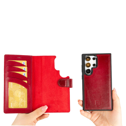 Magic Abnehmbar Leder Wallet Case für Samsung Galaxy S24 Ultra aus echtem Leder
