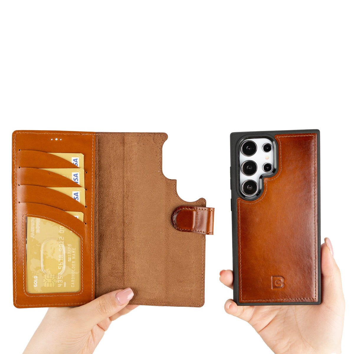 Magic Abnehmbar Leder Wallet Case für Samsung Galaxy S24 Ultra aus echtem Leder
