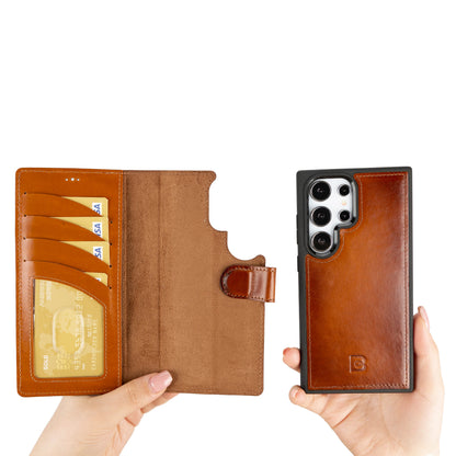 Magic Abnehmbar Leder Wallet Case für Samsung Galaxy S24 Ultra aus echtem Leder