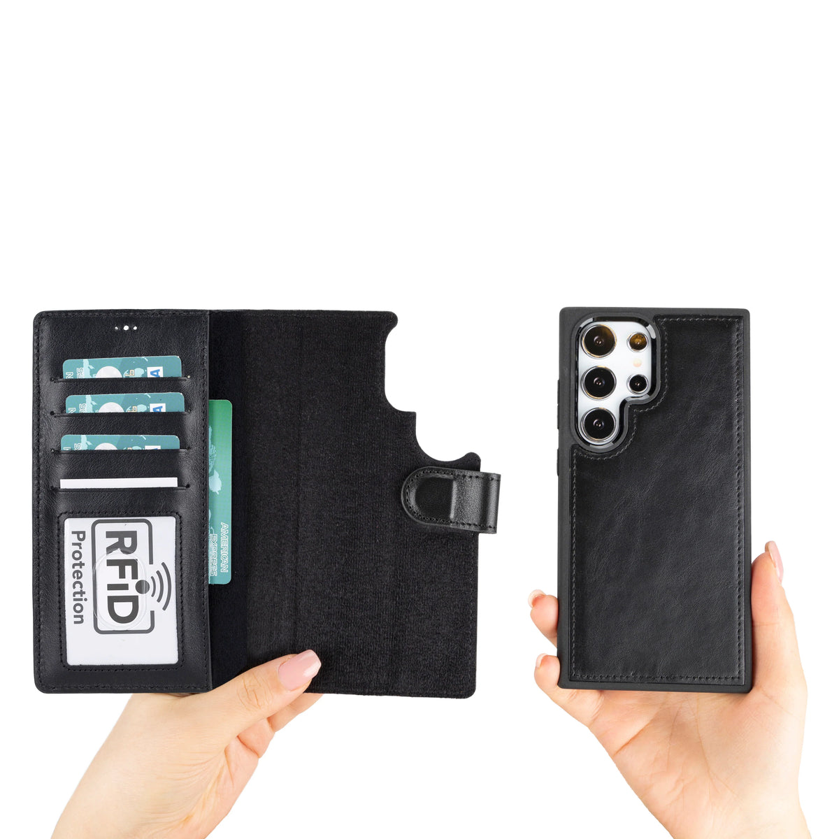 Magic Abnehmbar Leder Wallet Case für Samsung Galaxy S24 Ultra aus echtem Leder