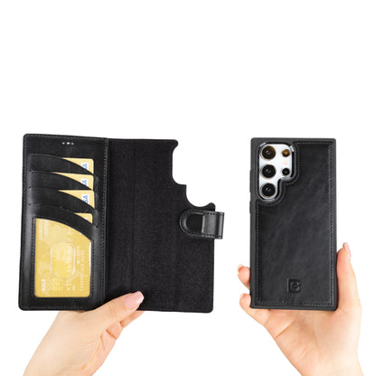 Magic Abnehmbar Leder Wallet Case für Samsung Galaxy S24 Ultra aus echtem Leder