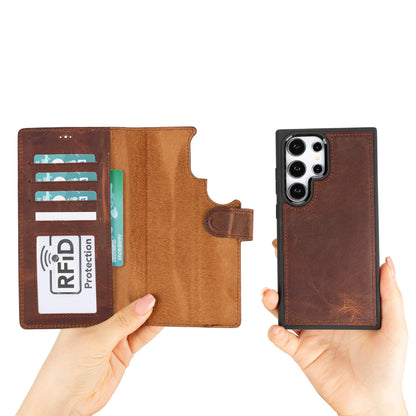 Magic Abnehmbar Leder Wallet Case für Samsung Galaxy S24 Ultra aus echtem Leder