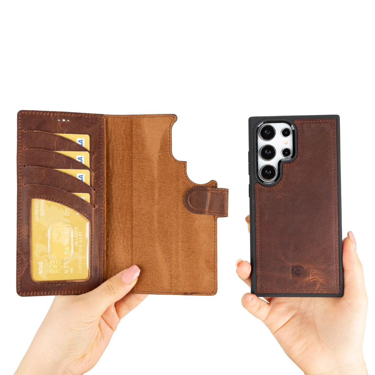 Magic Abnehmbar Leder Wallet Case für Samsung Galaxy S24 Ultra aus echtem Leder