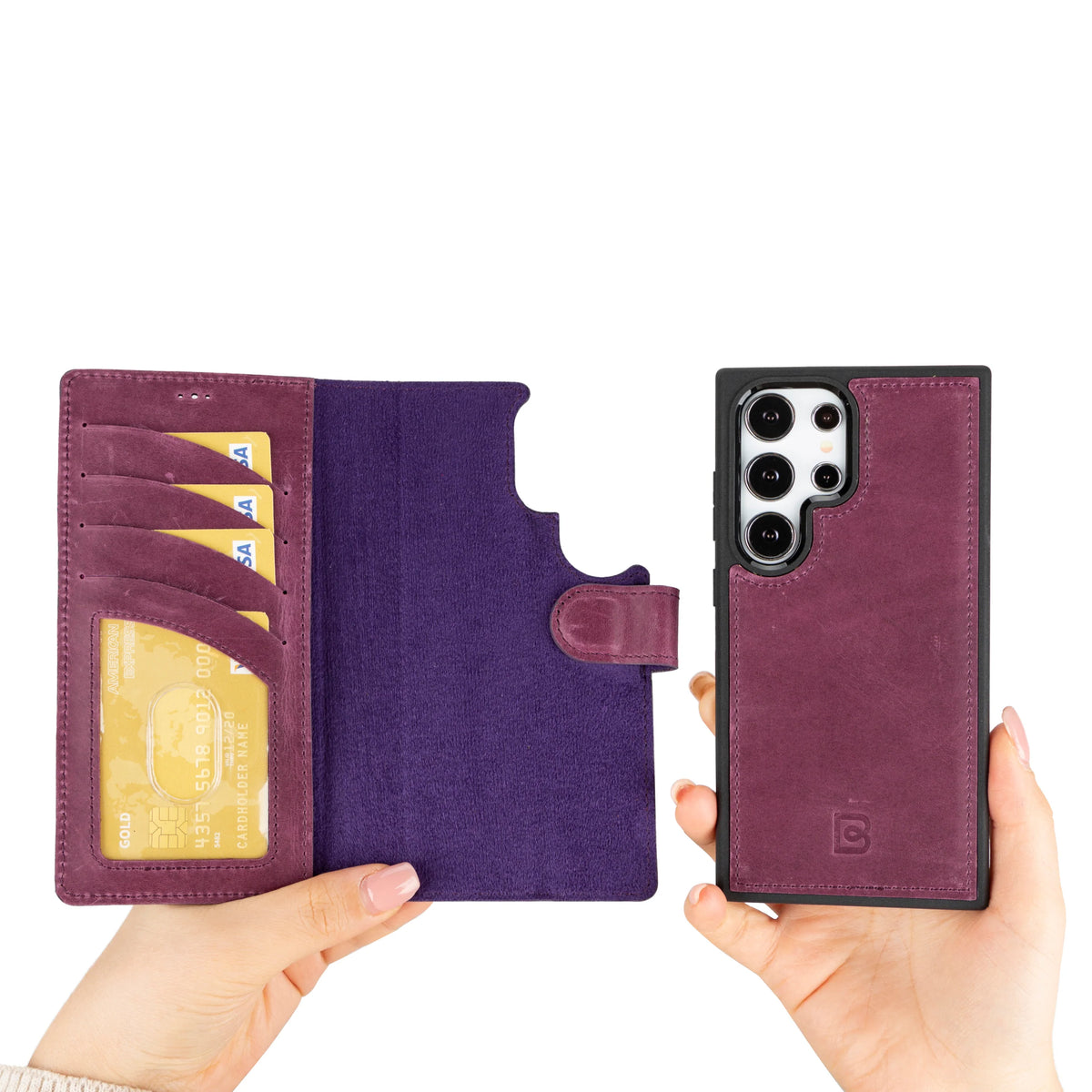 Magic Abnehmbar Leder Wallet Case für Samsung Galaxy S24 Ultra aus echtem Leder