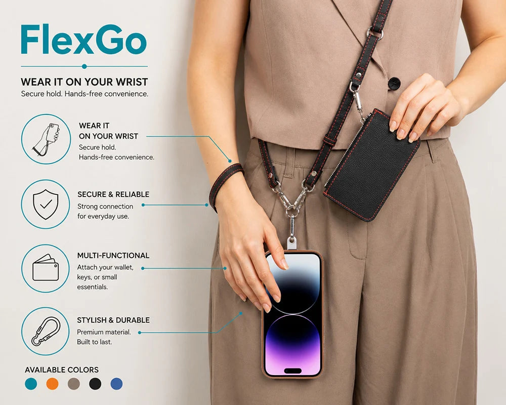 FlexGo PU Leather Phone Strap & Wallet Set – Clip-On Flex