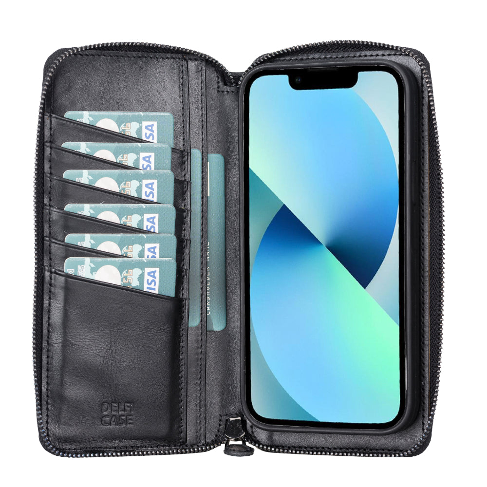 Delfi, Trina iPhone 13 Pro Max Leather Detachable and Zipper Wallet Case