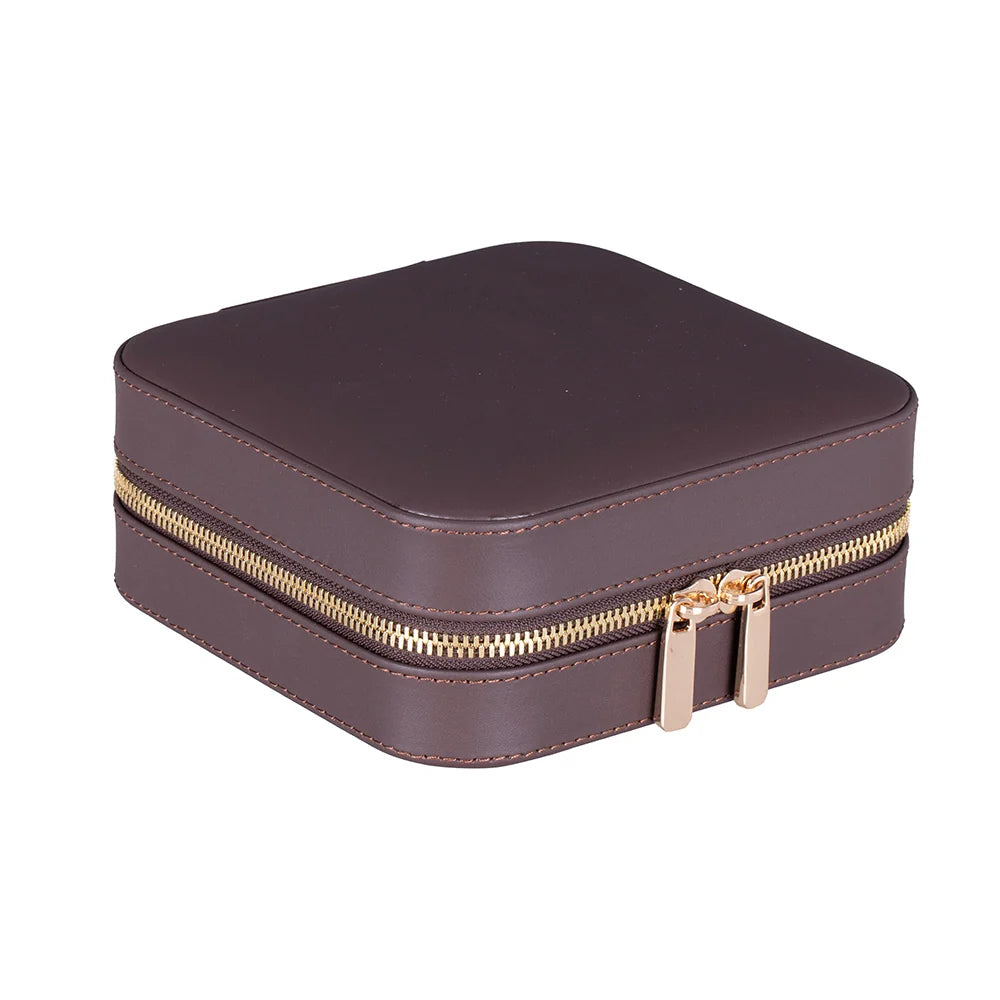 Amanda Jewelry Box, Medium aus echtem Leder aus echtem Leder in Braun