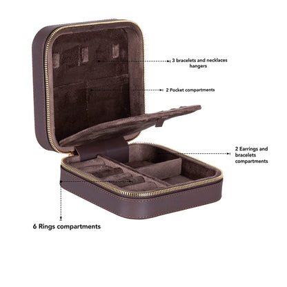 Amanda Jewelry Box, Medium aus echtem Leder aus echtem Leder in Braun