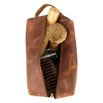 Eve Dopp Kit, Large Kulturbeutel aus echtem Leder aus echtem Leder in Orange