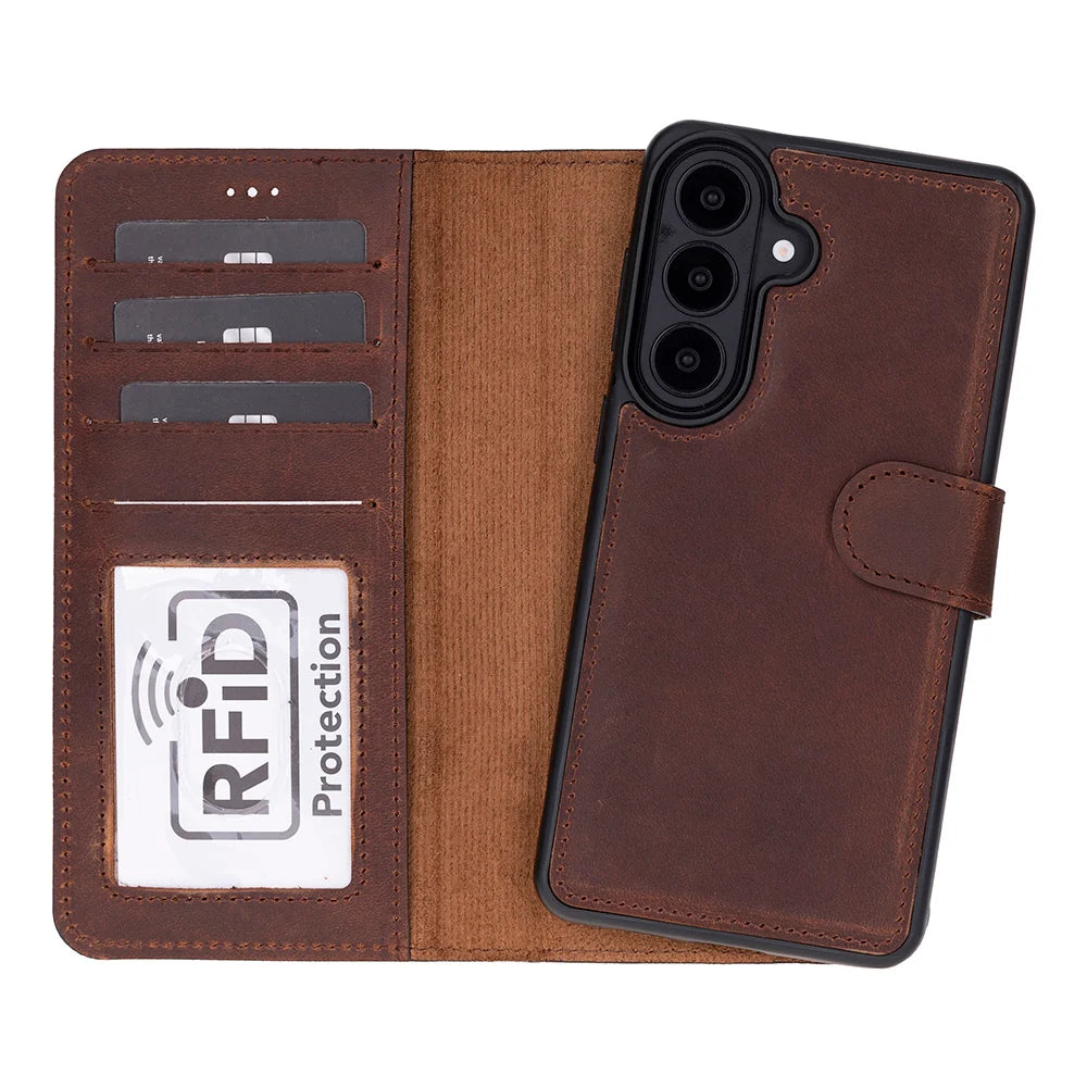 Magic Abnehmbar Leder Wallet Case für Samsung Galaxy S26 Plus aus echtem Leder