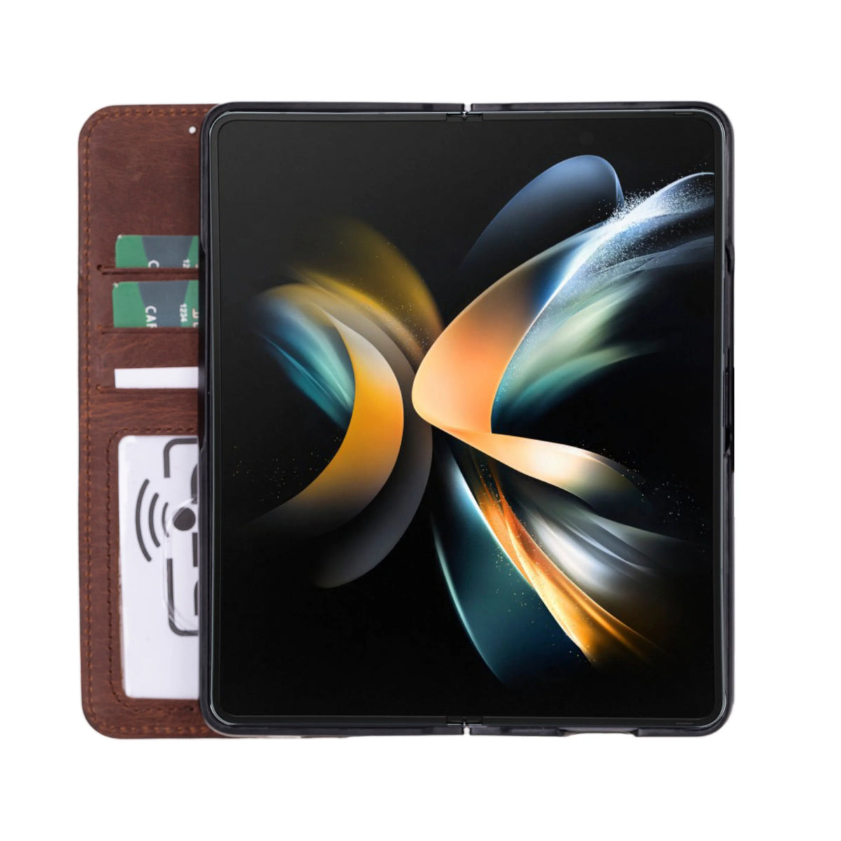 ID Folio Leder Wallet Case für Samsung Galaxy Z Fold5 aus echtem Leder in Braun