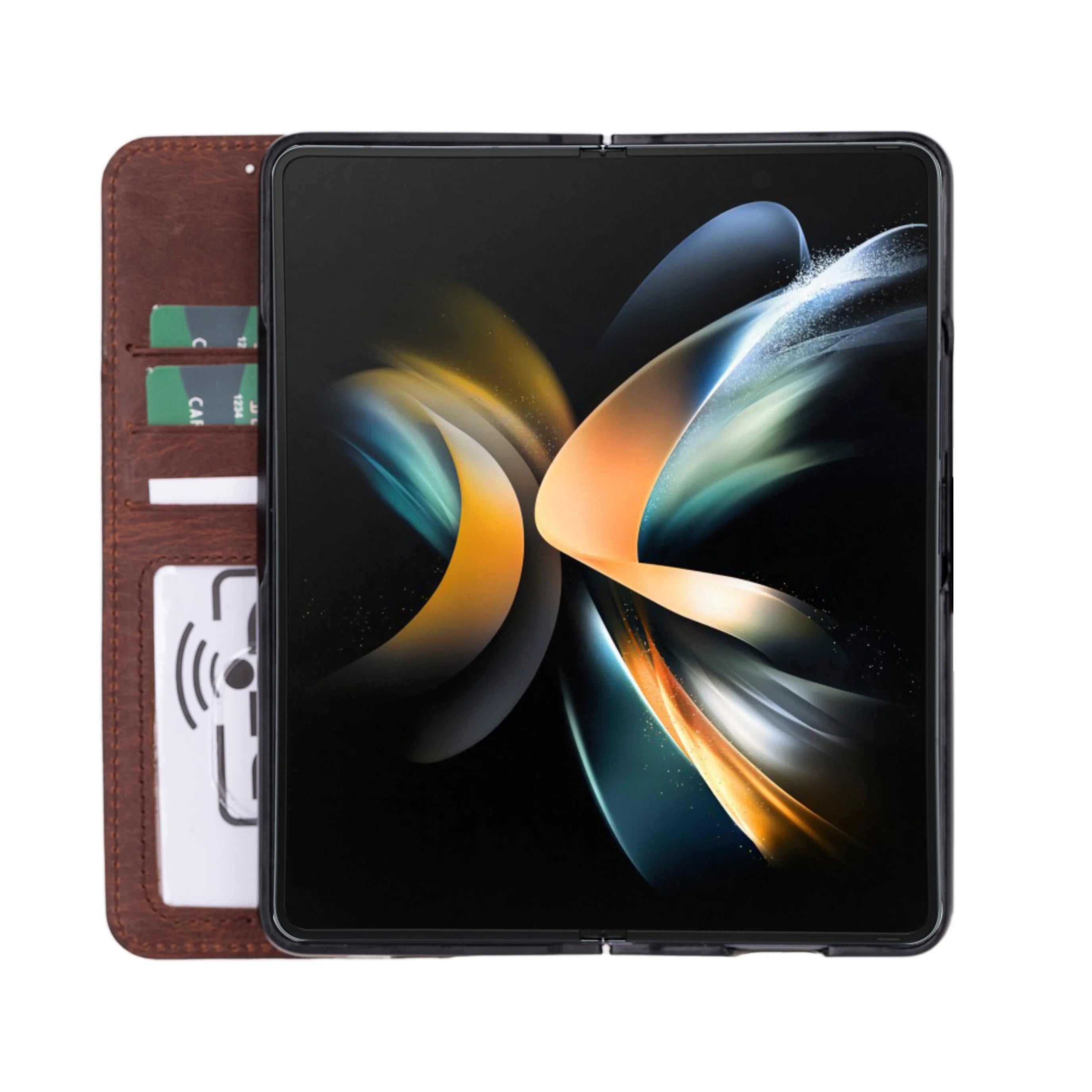 ID Folio Leder Wallet Case für Samsung Galaxy Z Fold5 aus echtem Leder in Braun