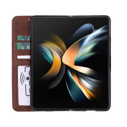 ID Folio Leder Wallet Case für Samsung Galaxy Z Fold5 aus echtem Leder in Braun