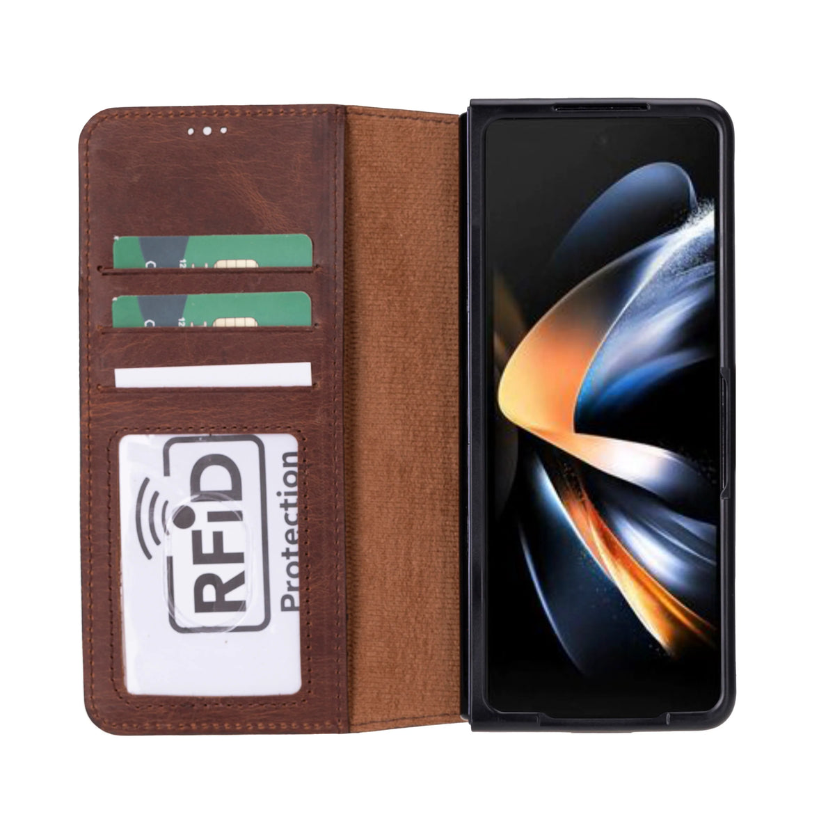ID Folio Leder Wallet Case für Samsung Galaxy Z Fold5 aus echtem Leder