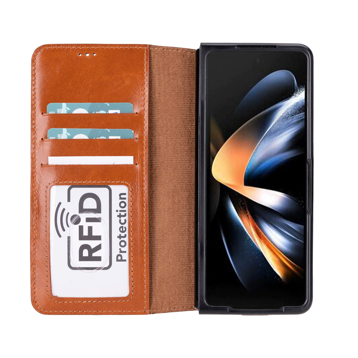 ID Folio Leder Wallet Case für Samsung Galaxy Z Fold5 aus echtem Leder