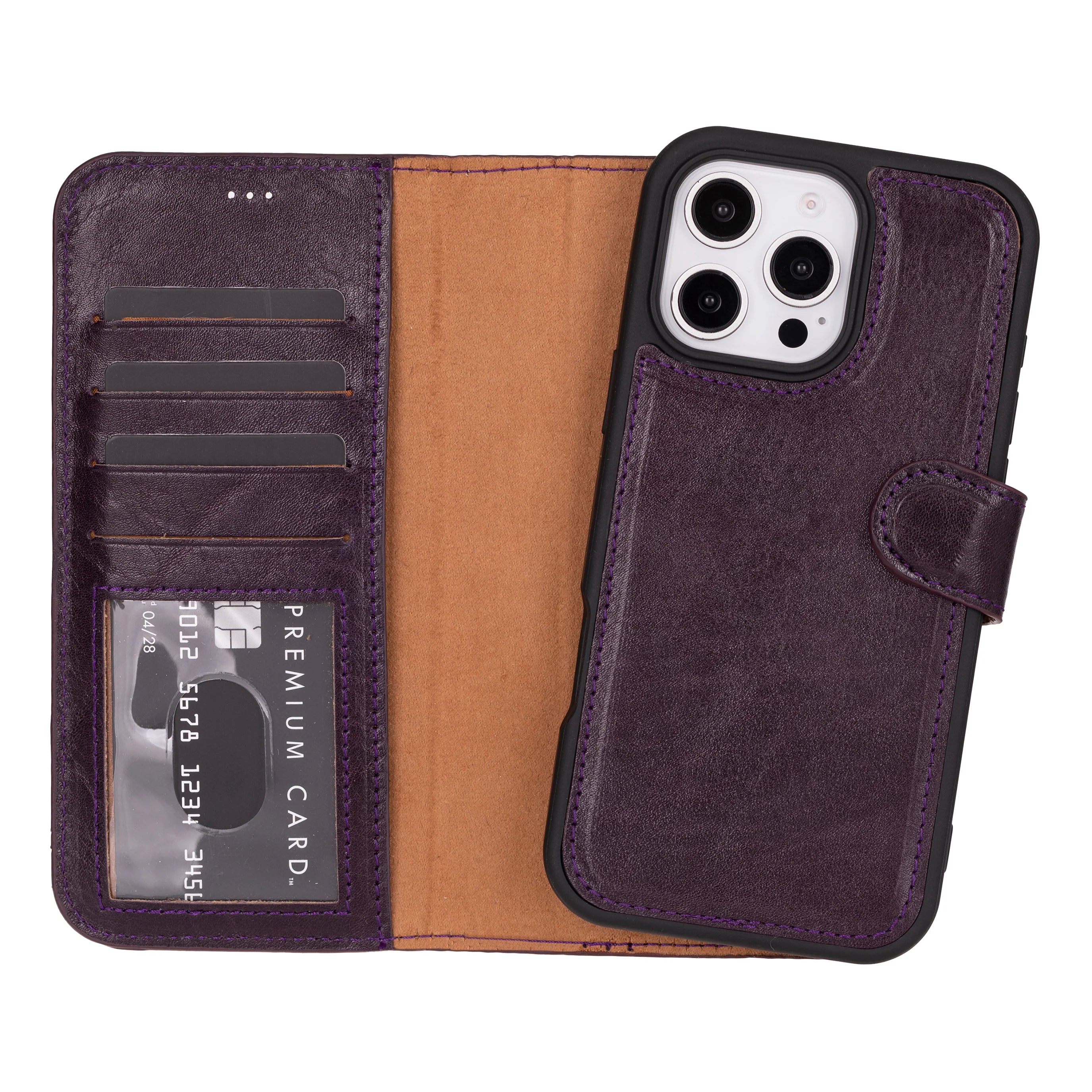 Magic Abnehmbar Leder Wallet Case für iPhone 16 Pro aus echtem Leder