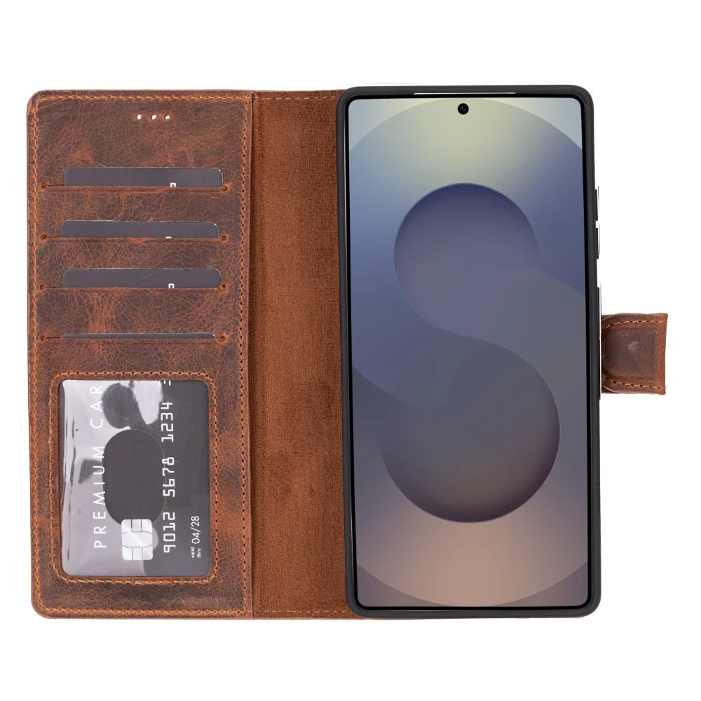 Magic Abnehmbar Leder Wallet Case für Samsung Galaxy S25 Ultra aus echtem Leder