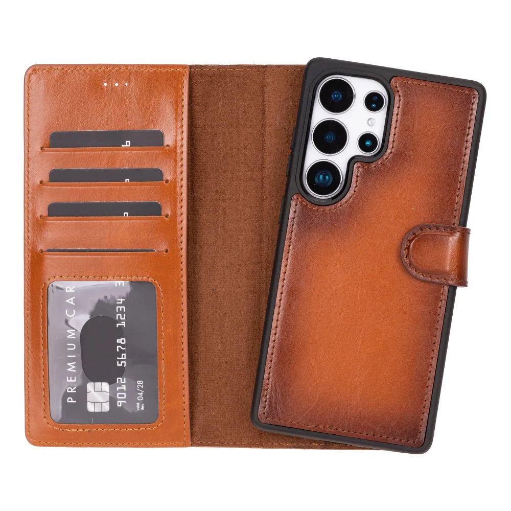 Magic Abnehmbar Leder Wallet Case für Samsung Galaxy S25 Ultra aus echtem Leder