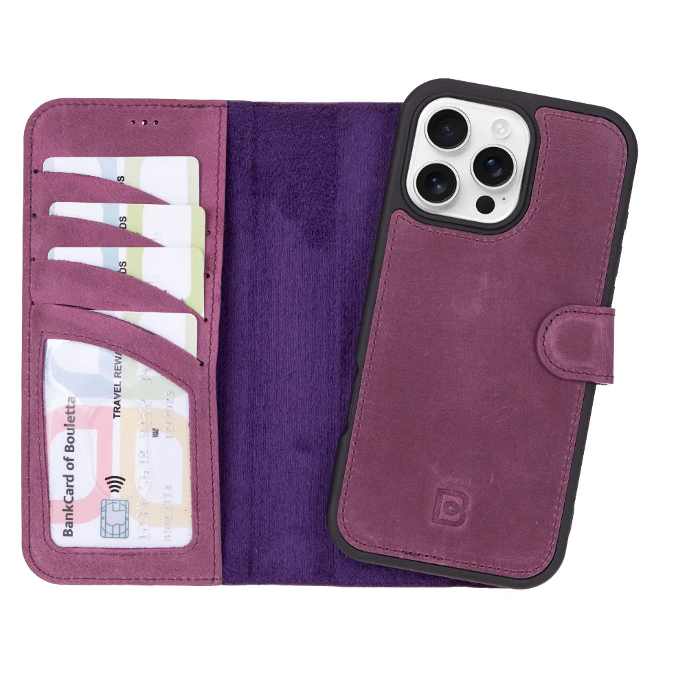 Magic Abnehmbar Leder Wallet Case für iPhone 16 Pro aus echtem Leder